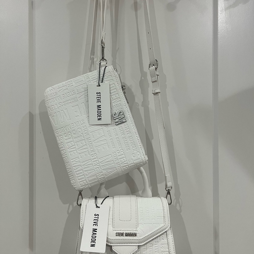 NWT Steve Madden White Crossbody Bag Set Logo Leather Crisp Limited Edition Chic